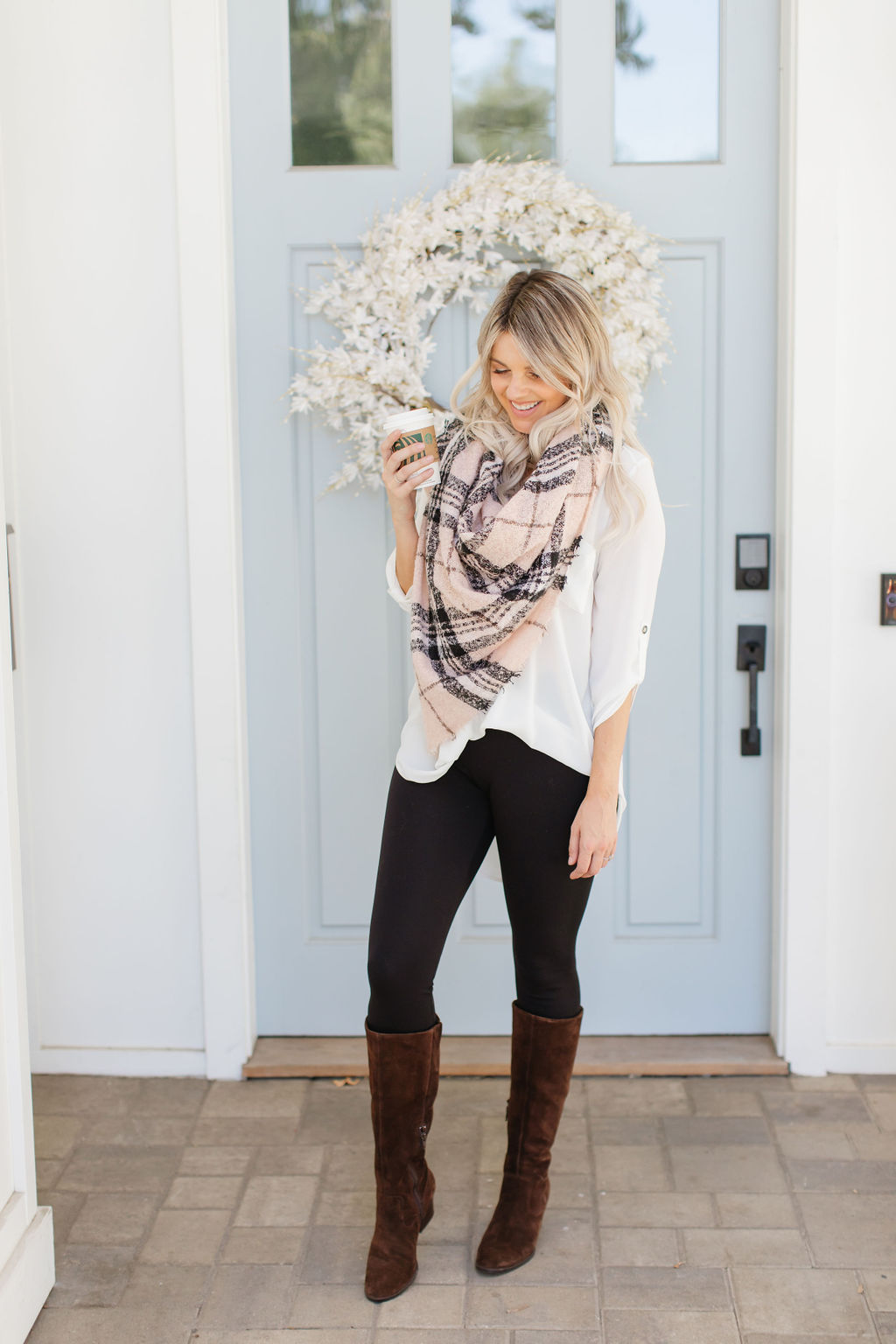 fall look leggings boots scarf born