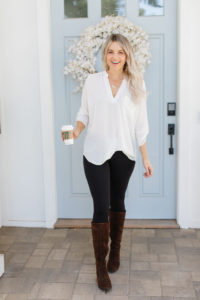 fall look white top boots born