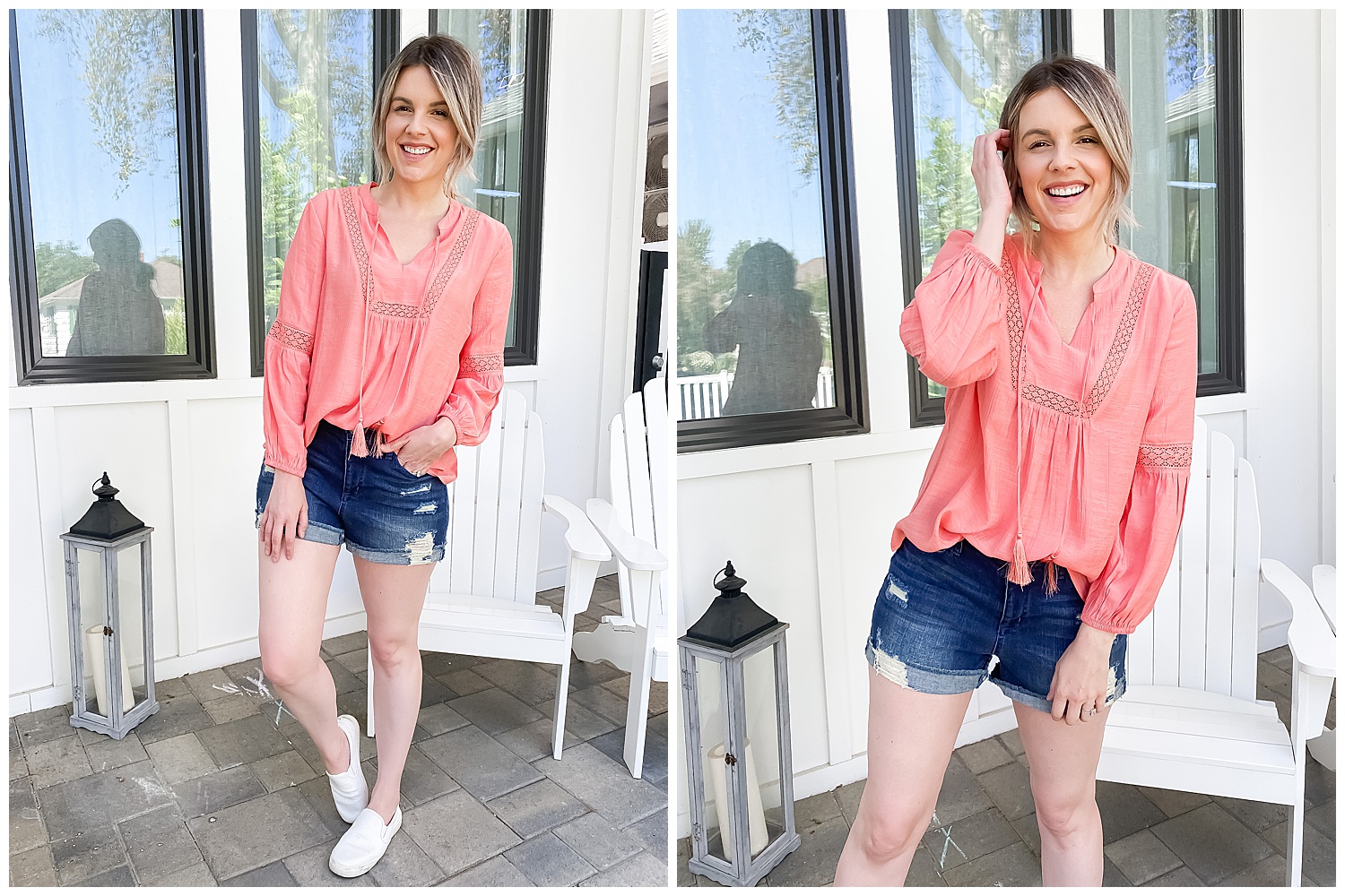 coral top jean shorts summer edition